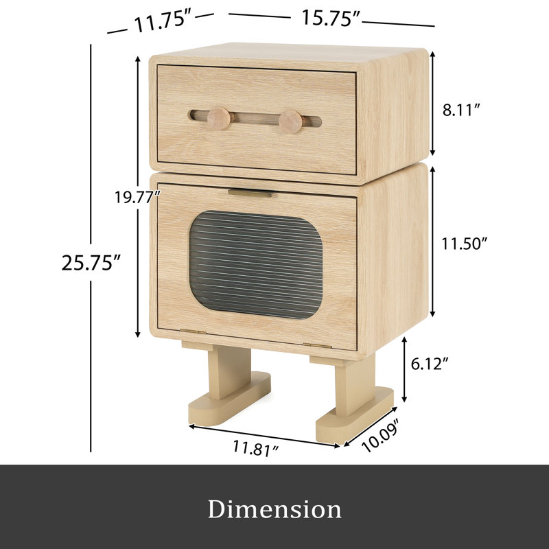 MDF CREATIVE ROTATABLE ROBOT STORAGE SIDE TABLE, NATURAL COLOR