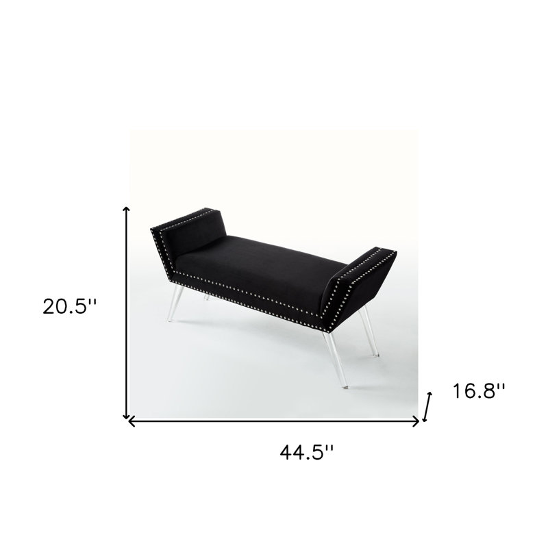 Banc rembourré en velours noir et transparent 45 po Turner, Noir