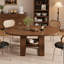 Table de salle à manger avec rangement, fini brun, table ronde extensible, 110 cm (43,3 po), détails en bois massif