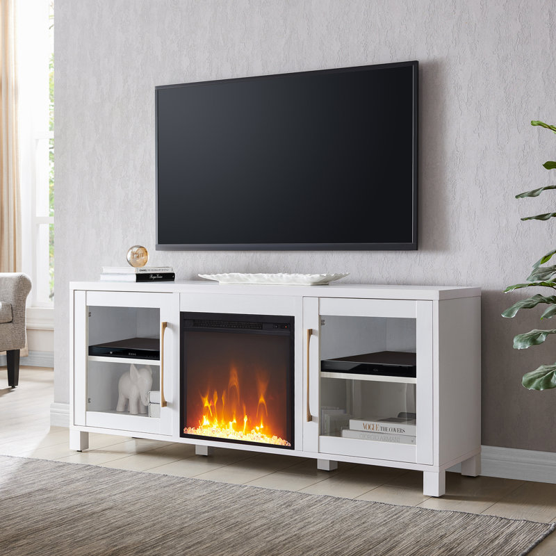 Quincy TV Stand for TVs up to 65" with Fireplace Included, White