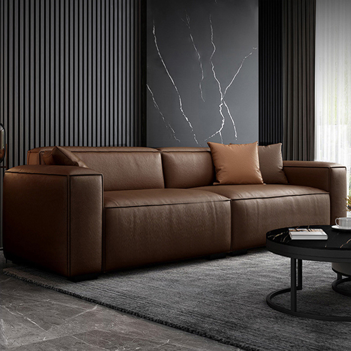 Coffee Genuine Leather Modular Sofa cushion couch