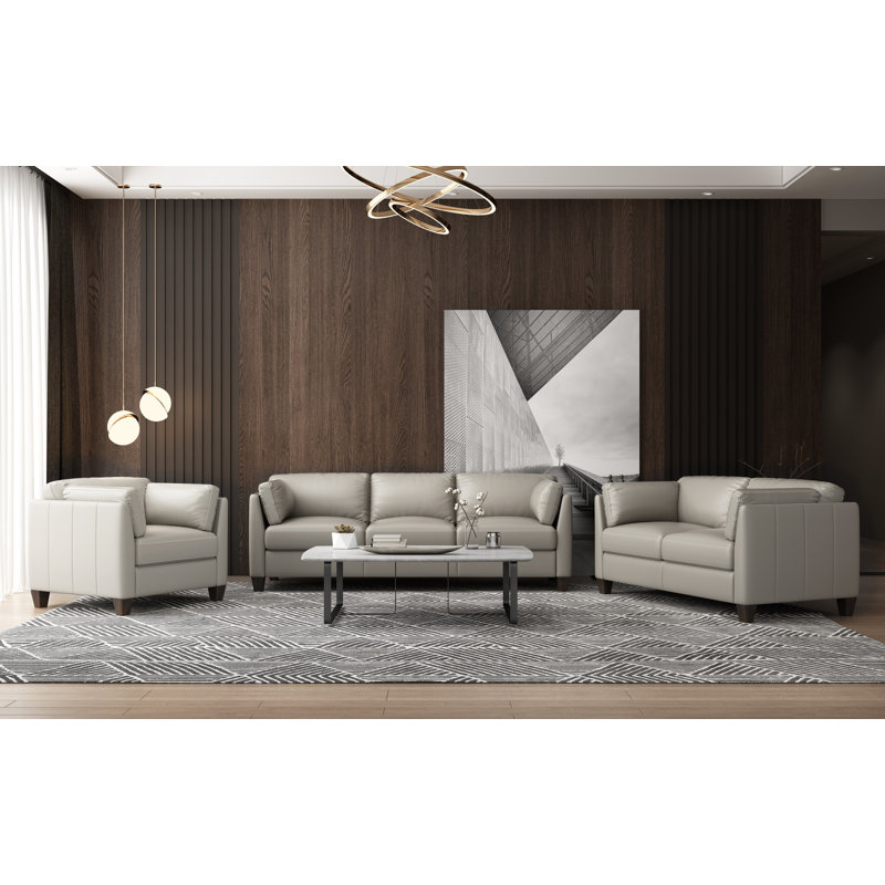 Camire Upholstered Loveseat with Metal Legs, Dusty White Genuine Leather
