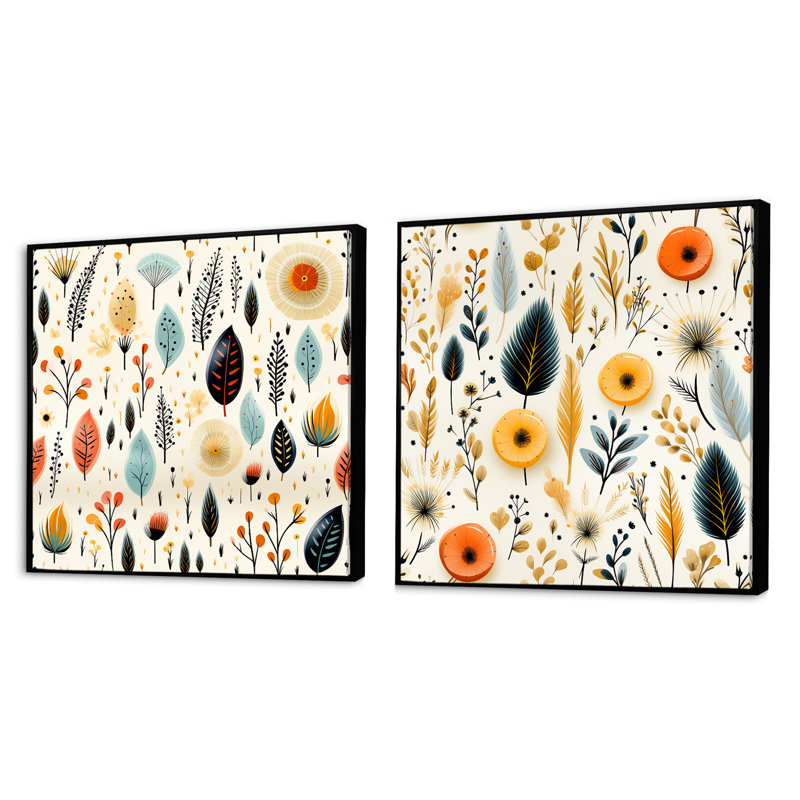 Peraz - Ensemble de 2 collages carrés botaniques abstraits, Cadre flottant noir, H 16 po x l 33 po