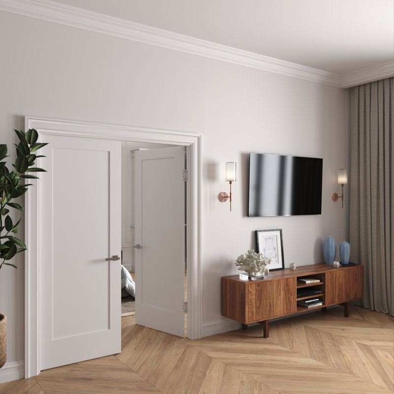 Newton Solid Core Primed Double Prehung French Door with Catch Ball and Satin Nickel Hinges, 48  W" x 80H"