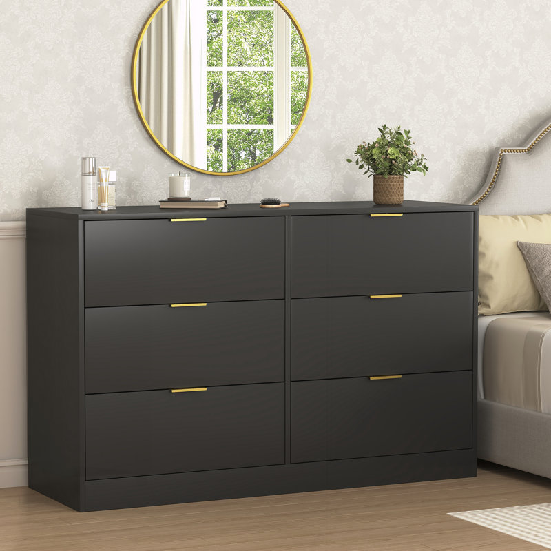 Modern 6-Drawer Dresser, Black