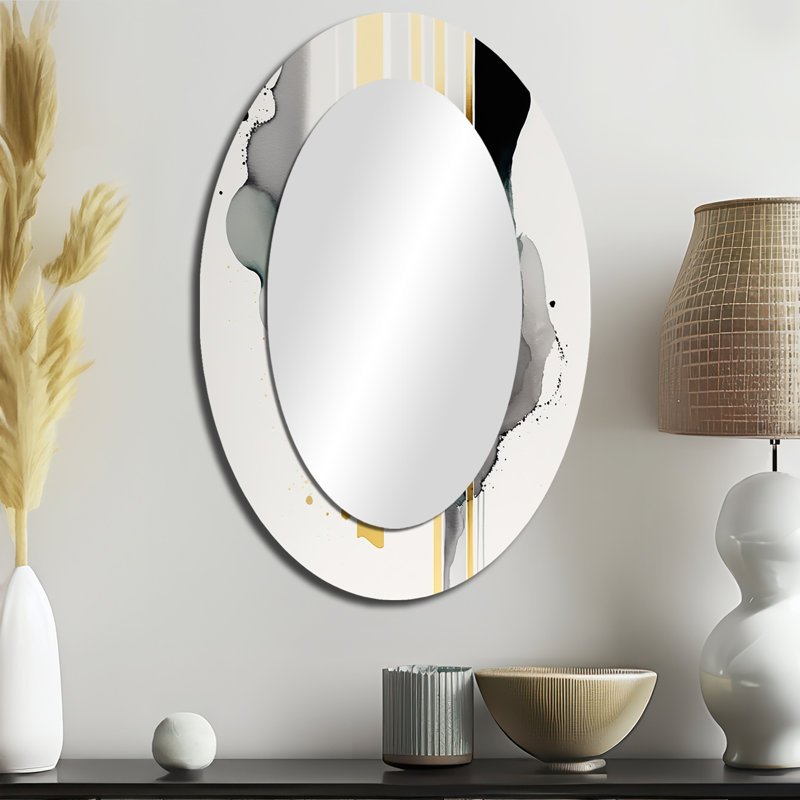 Abstract Transitional Shapes Black II - Large Oval Wall Mirror On Metal, 36" x 24"