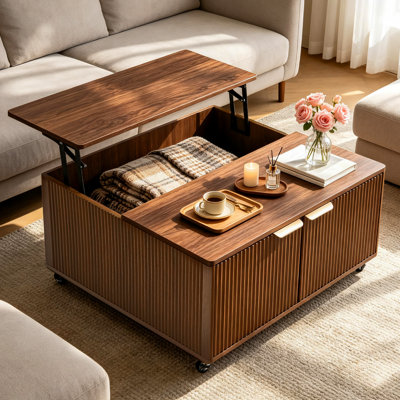 31.5" Square Lift Top Coffee Table With Storage and Wheels for Living Room, Office