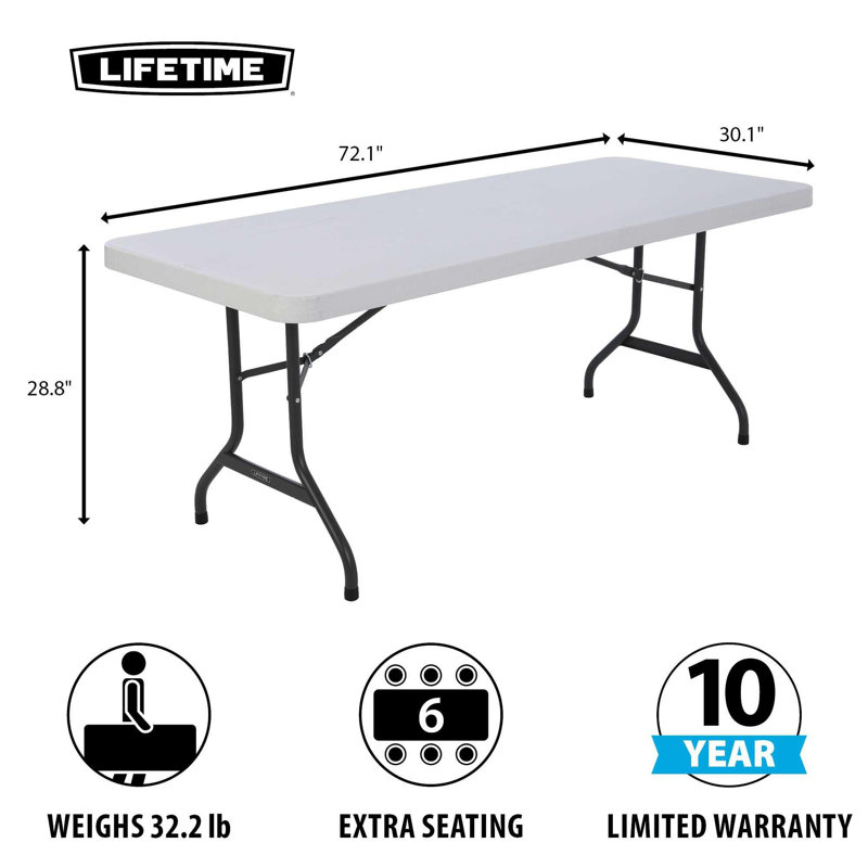 Lifetime Commercial Folding Table, White, 29" H x 72" L x 30" W
