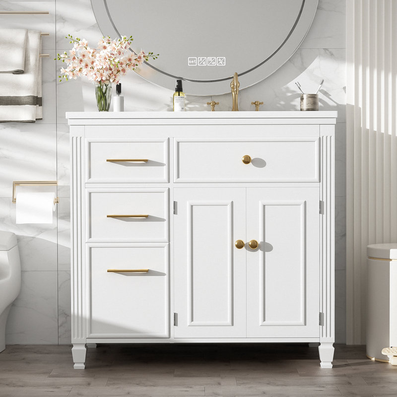Sharon 30'' Single Bathroom Vanity With Ceramic Top, Blanc