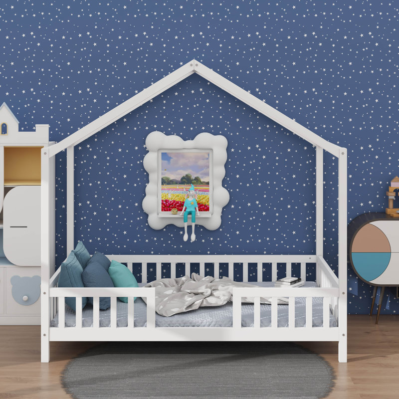 Structure de lit simple avec rampes hautes, Blanc