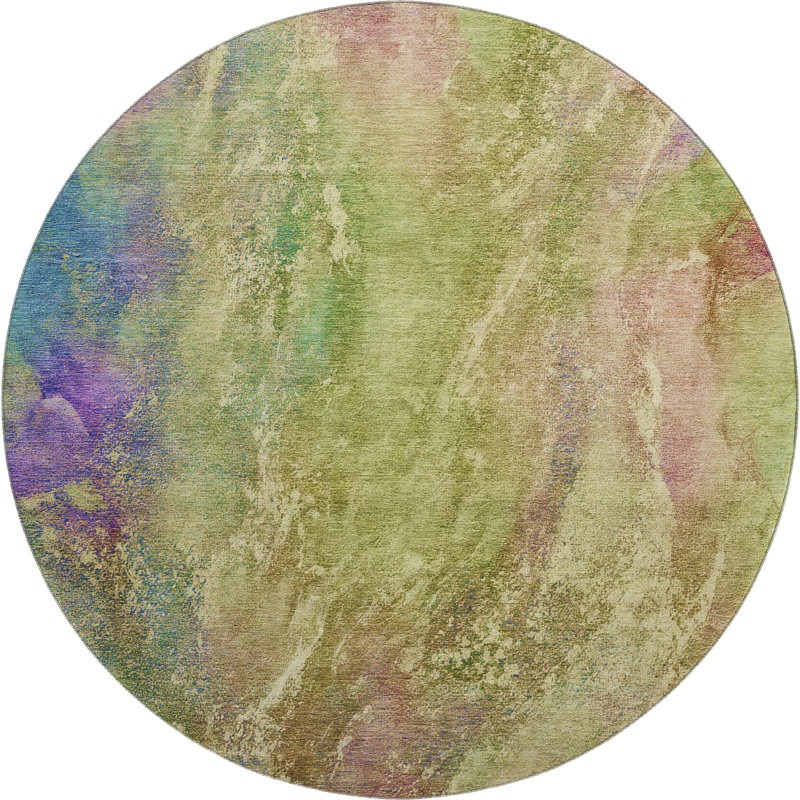 Premium Machine Washable Mayfield AMF2308 Abstract Rug, Green, 8' Round