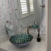 VIGO Lavabo de salle de bains en verre rond dans la couleur bleu d'Océanie  avec robinet Li
