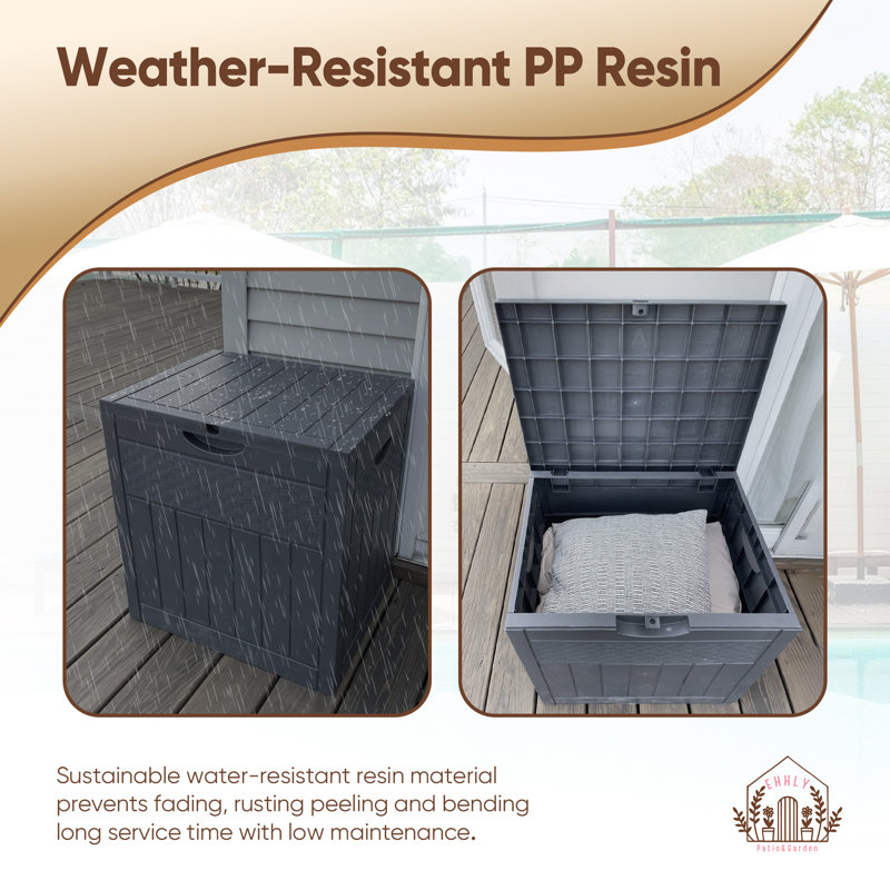Boîte de rangement pour terrasse EHHLY 33 gallons, petite boîte de rangement extérieure imperméable et verrouillable, Gris