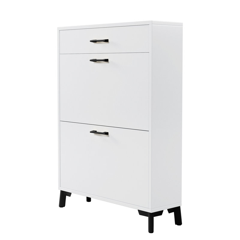 Étagère à chaussures pour hall d'entrée - 2 tiroirs rabattables, blanc, grand espace et rangement de rangement blanc pour porte