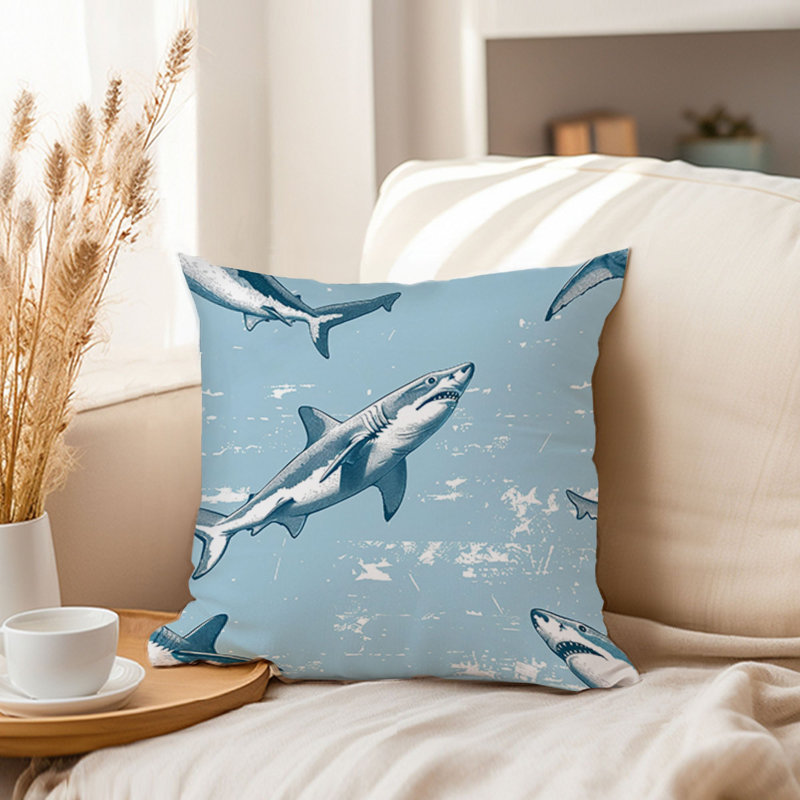 Animals Sharks Pattern II Ocean Sea Animals Shark Pillow Cover, 18"H x 18"W
