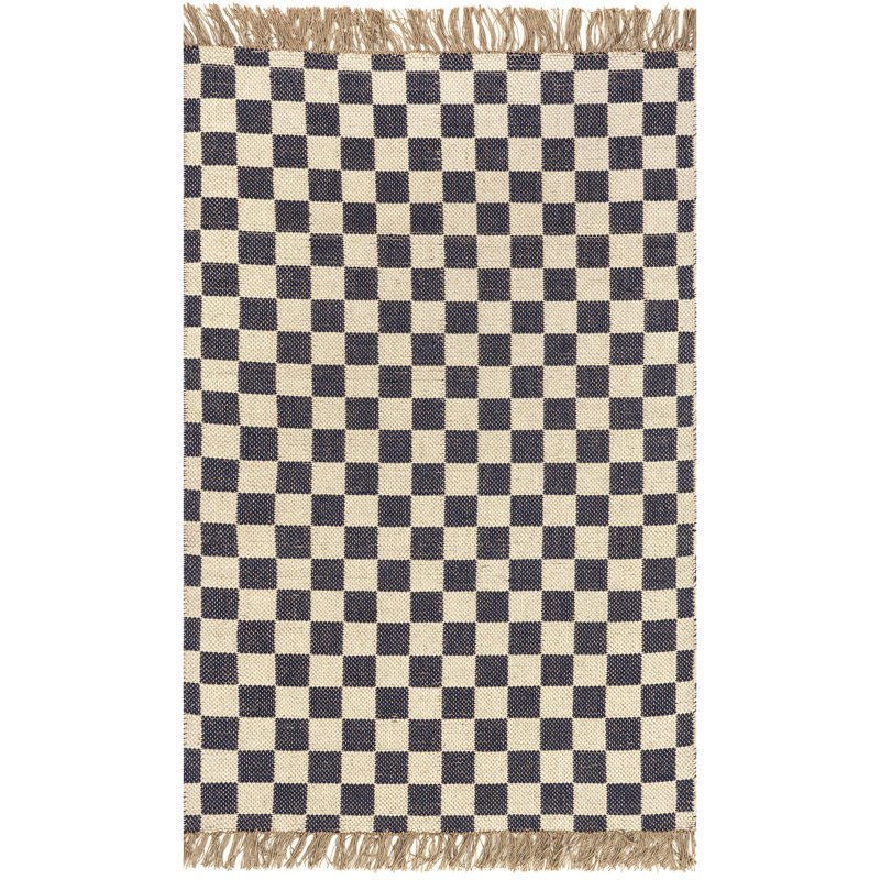 Connie Checkered Wool/Jute Tasseled Area Rug, Rectangle 5' x 8'