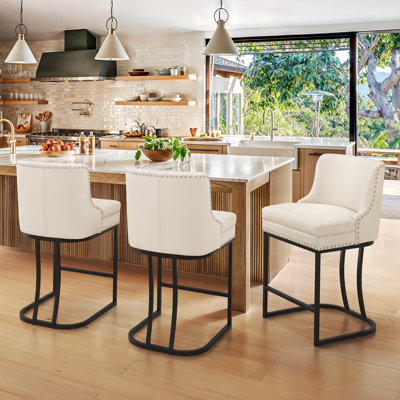 Donalda Upholstered 26'' Counter Stools With Metal Frame