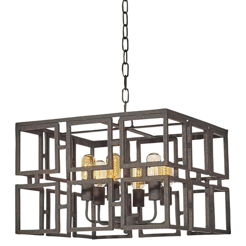 LA 6 - Light Unique Rectangle Chandelier with Wrought Iron Accents