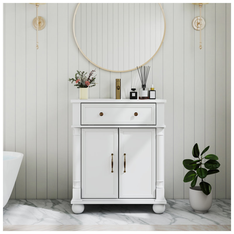 Lavabo de salle de bain 27,8 po Mid-Century blanc avec colonne romaine