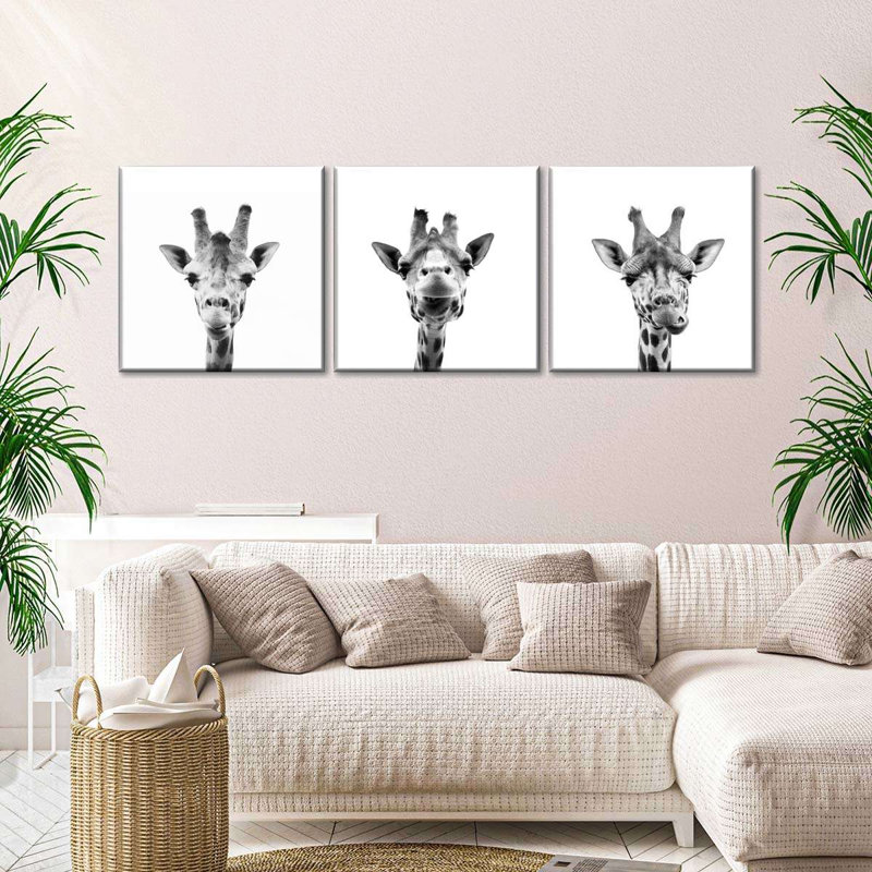 «Three Silly Giraffes», reproduction d'art sur toile, H 6 po x l 20 po x P 1 po