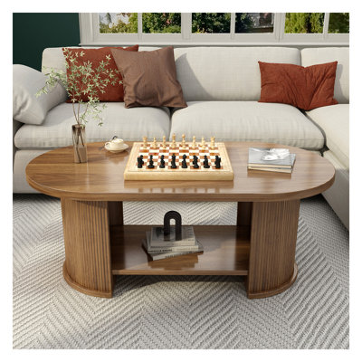 Table basse 47 pouces ovale cannelée avec tablette de rangement