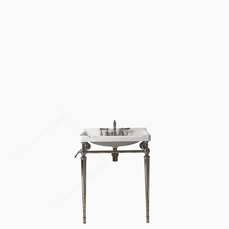 Lavabo de console de salle de bain mural avec trous de robinet pré-percés, pieds de support autoportants et barre à serviettes, idéal pour les salles de bain modernes