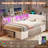 Upholstered Convertible Daybed Twin with Storage Pull-out Cabinet Bookcase & L-Shaped Headboard Under-Bed Drawers Metal Platform Bed-1681847555-1681738982