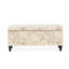 Banc de rangement beige, revêtement en lin, structure en bois, finition, design moderne avec housse, option décontractée et assise