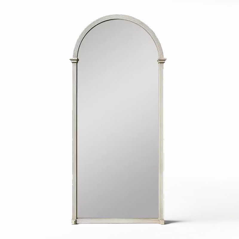 French-Style Minimalist Luxury Wall-Mounted Floor-Standing Arched Full-Length Mirror, White, 66.93" x 27.56"