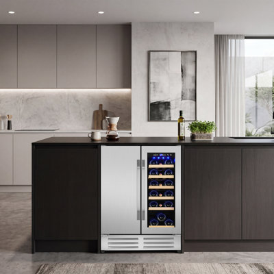 24 Inch Dual Zone Built-In/Freestanding Wine & Beverage Cooler - 18 Bottle & 57 Can Capacity, Stainless Steel & Silver Finish