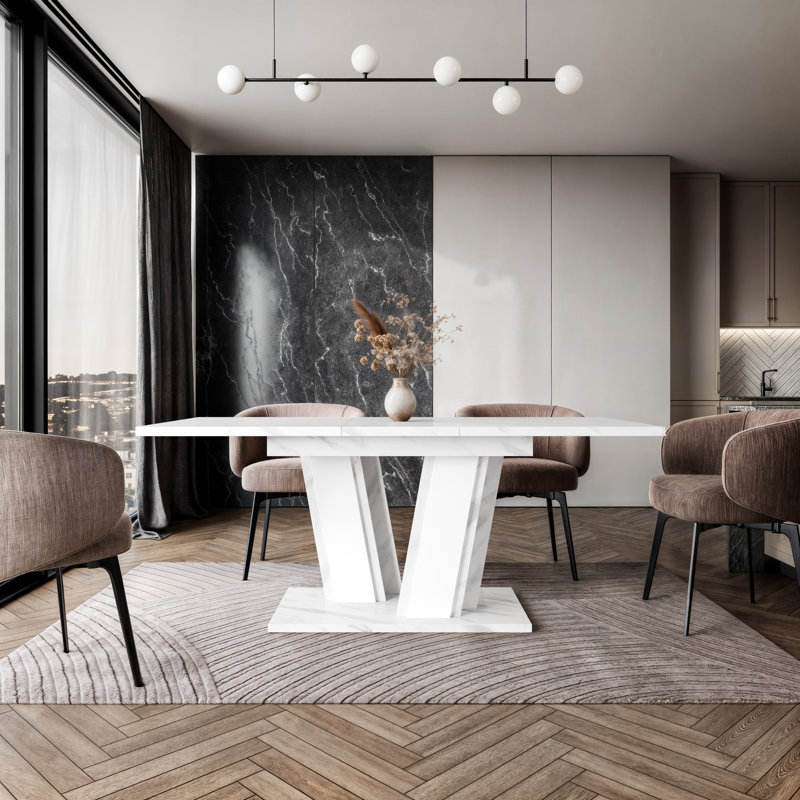 Rectangular 120Cm L x 80Cm W Dining Table, Marble White, Marble White