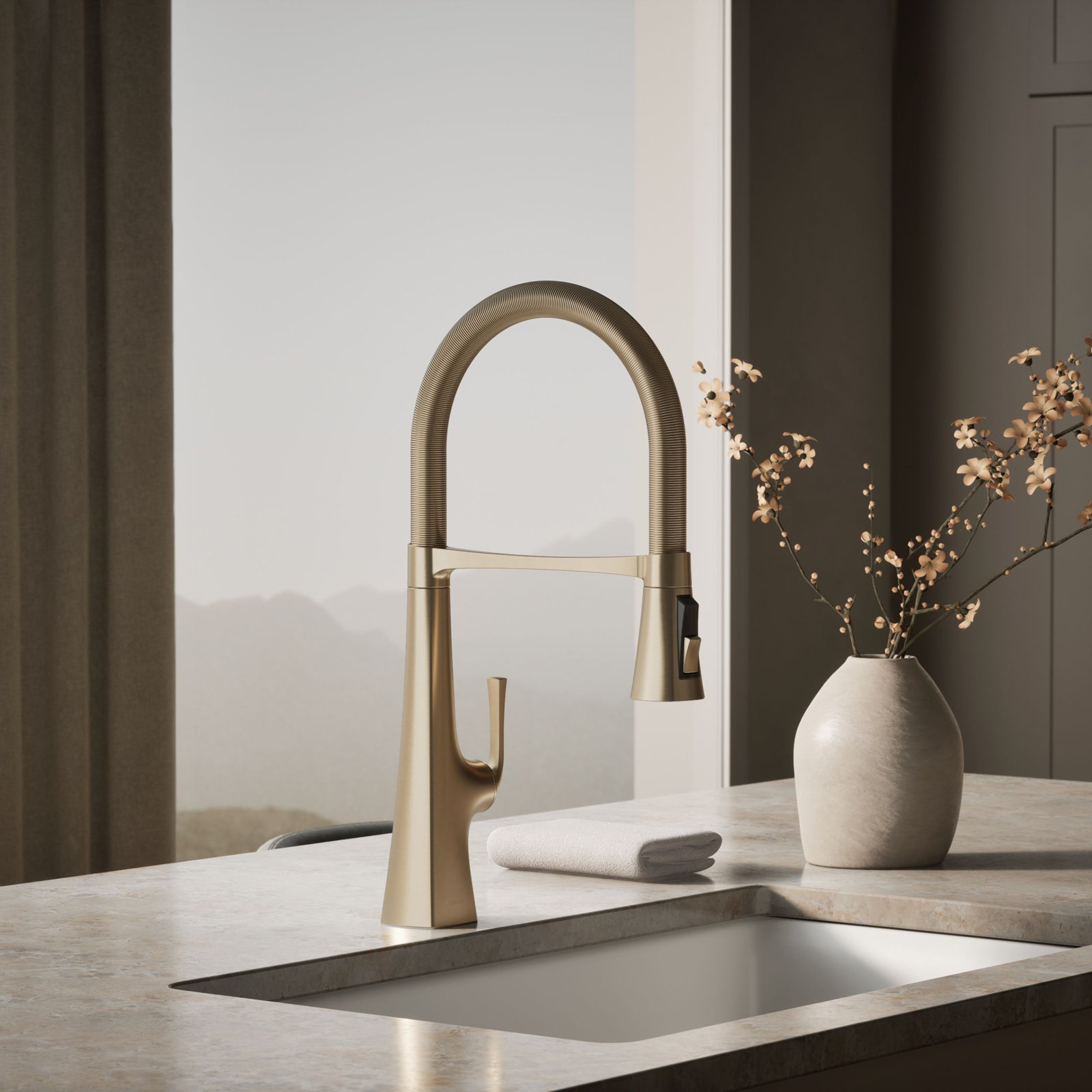 Graze Single Handle Kitchen Faucet with 21-9/16" Spout, Vibrant Brushed Bronze