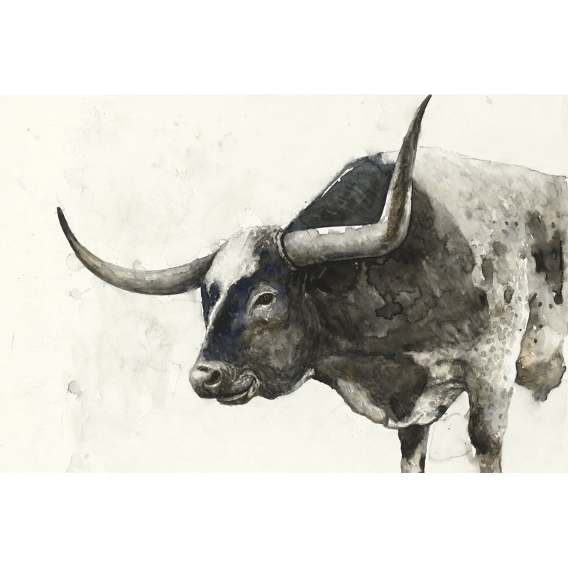 Sketch Gray Bull With Horns - Wrapped Canvas Art Prints, 81cm H x 122cm W x 3.8cm D