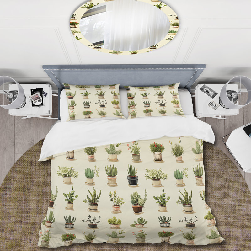 Ensemble de housse de couette Minimalist Succulents IV, Housse de couette pour grand lit et 2 taies décor