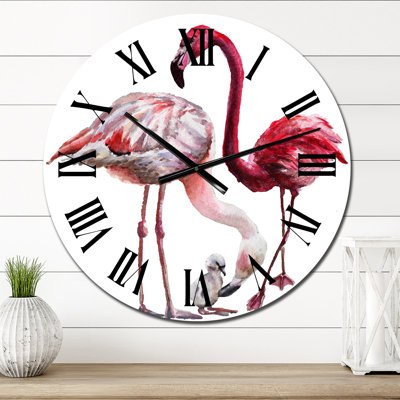 Ciel, flamants roses sur blanc Iii - Horloge murale traditionnelle