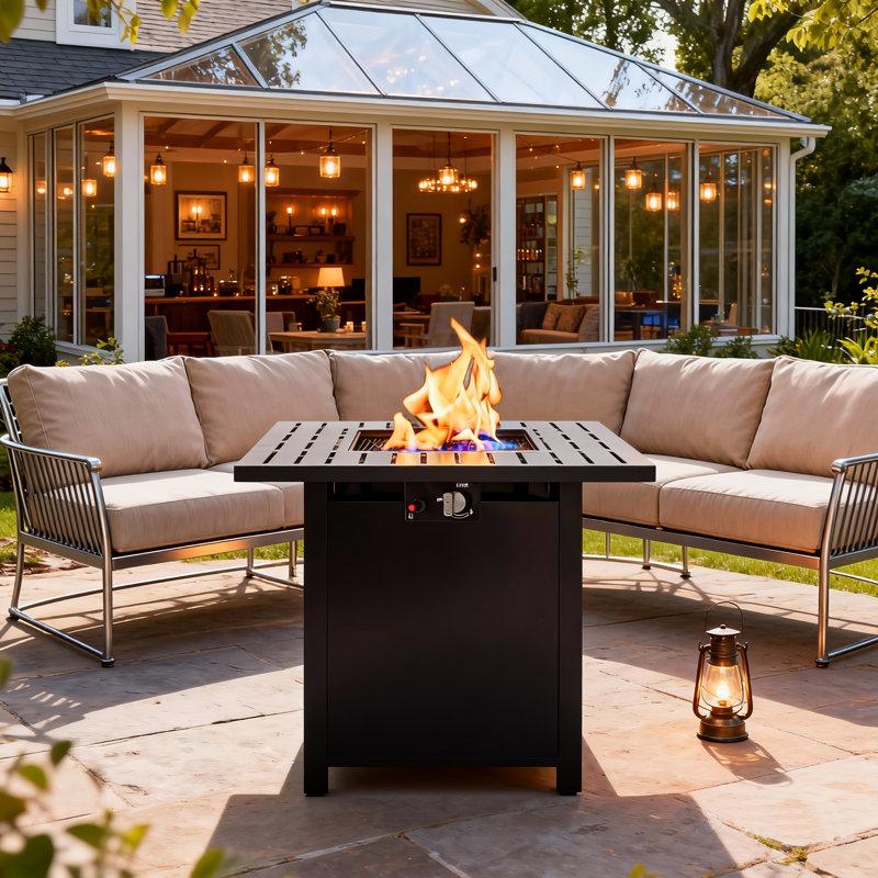 Celyn Rosalin 30'' Propane Fire Pit Table with Waterproof Cover