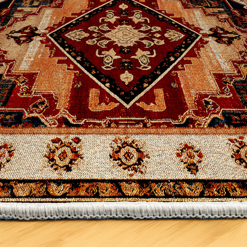 Ezra Collection Digital Print Cotton-Polyester Brown Moroccan Rug, Runner 4' x 11'6"