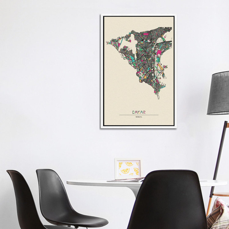 Dakar, Senegal Map by Ayse Deniz Akerman - Floater Frame Print on Canvas, 101.6 cm H x 66.04 cm W