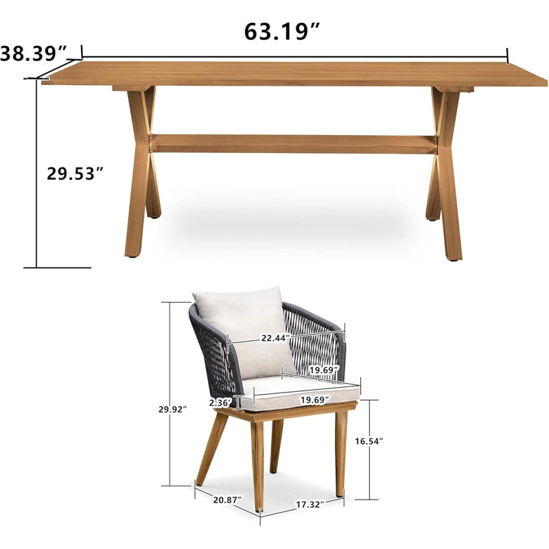 Braylin 6 - Person Wicker Patio Dining Set with Rectangular Table , Cushions Included