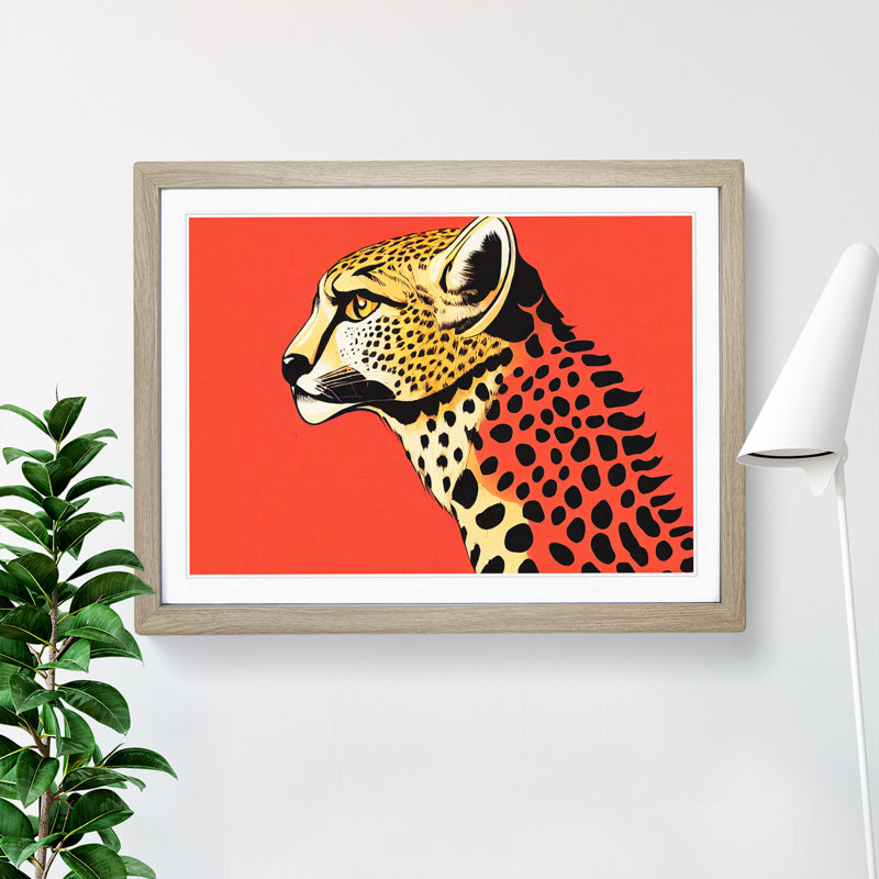 Illuminated Cheetah - Single Picture Frame Print, 34cm H x 46cm W x 2cm D, Oak