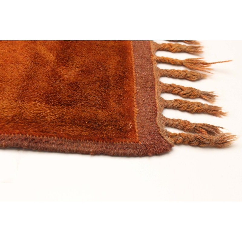 Tapis orange brûlé noué à la main de couleur unique 2 pi 7 po x 9 pi 5 po