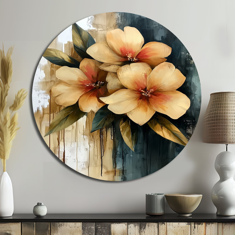 Bouquet de fleurs vibrantes de campagne - fleurs abstraites rondes en métal pour le salon, H 23 po x l 23 po