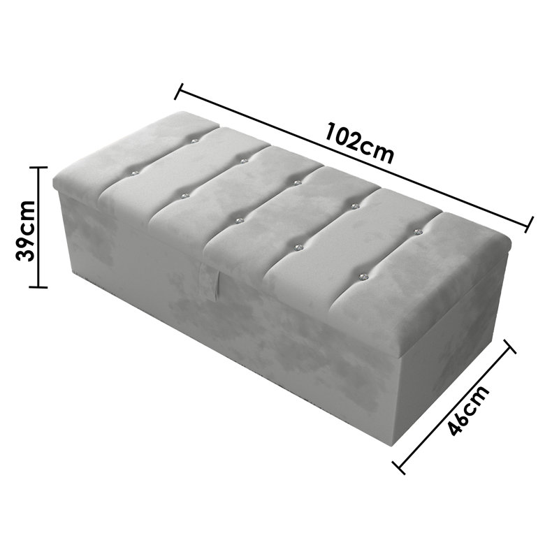 Tullyrusk 102cm Wide Tufted Rectangle Striped Standard Ottoman with Storage, Silver
