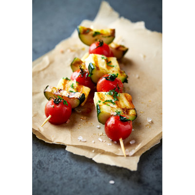 Cherry Tomato, Zucchini And Halloumi Cheese Skewers by Barol16 - Wrapped Canvas Print