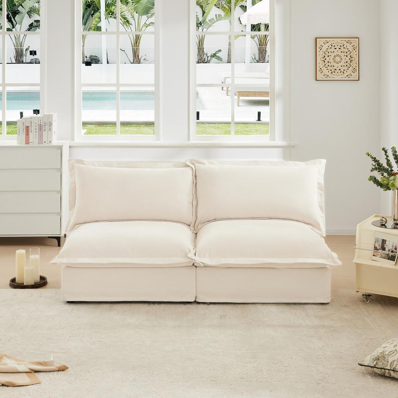 Canapé modulaire sans accoudoirs Aumiller, Crème, crème, 34.6" H x 73.2" W x 33" D,, Chenille
