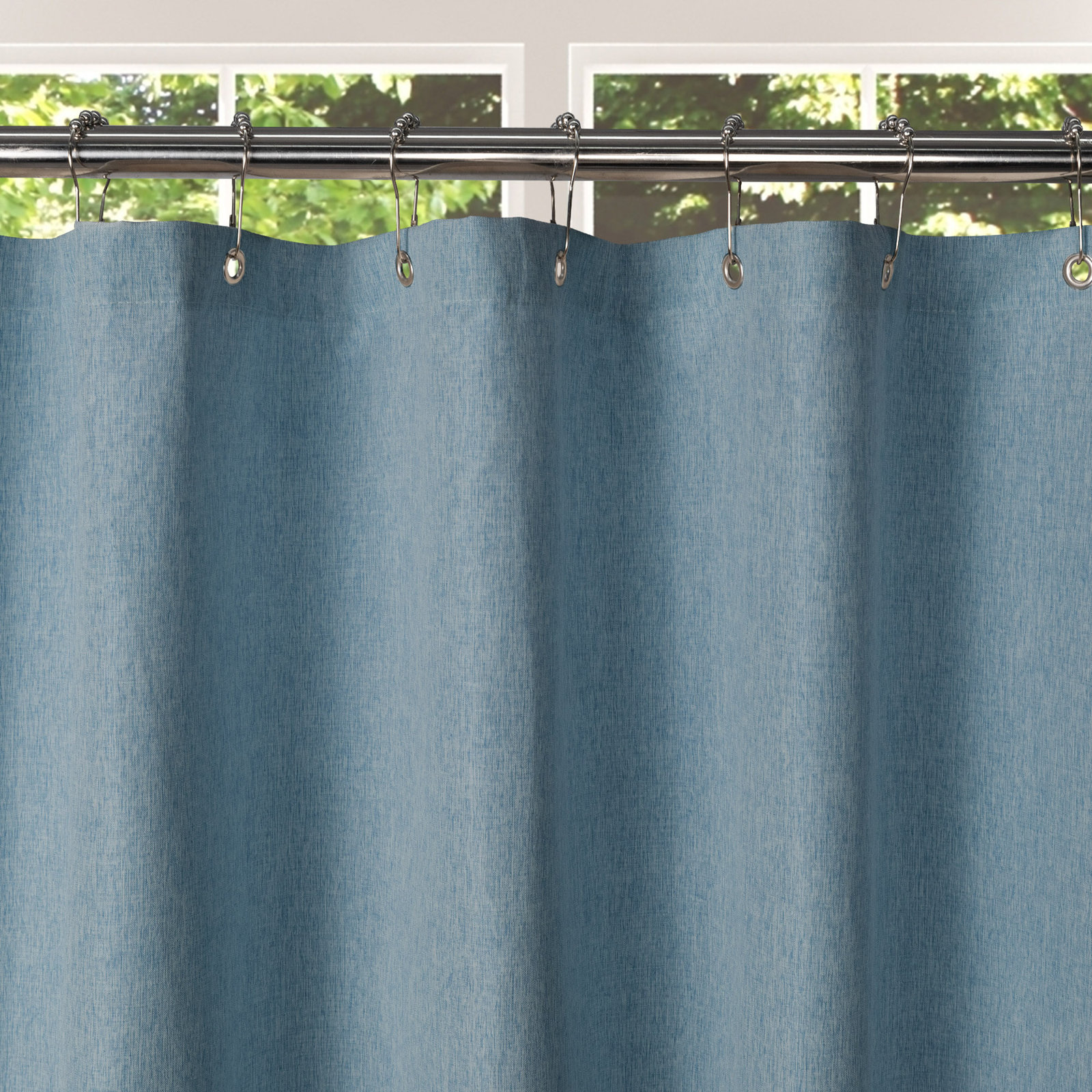 Linen Textured Scalloped Edge Shower Curtain, 84" H x 72" W, Dark Blue