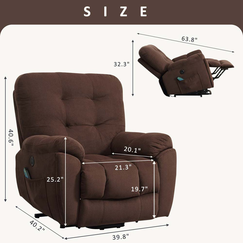 Fauteuil inclinable électrique avec massage par vibration et fonction de chauffage, Lin brun