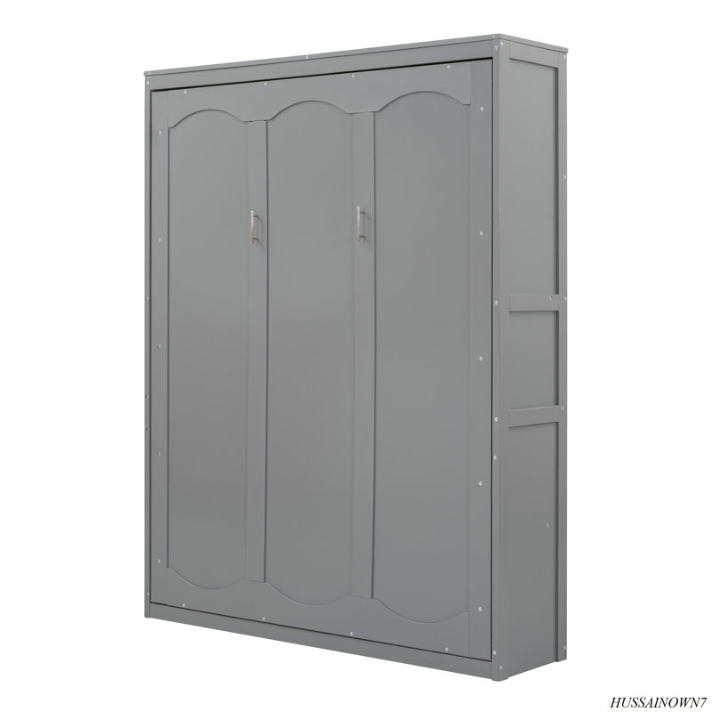 Murphy Bed Wall Bed With Shelves, Gray, Queen