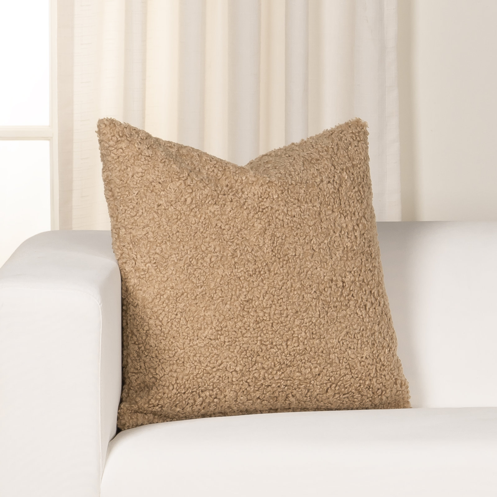 Solid Throw Pillow, Feather, Beige, Square 20"