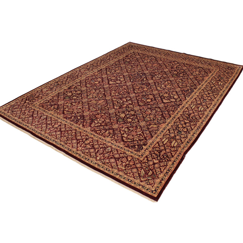 Tapis violet / rouge / beige en laine noué à la main 9 pi 1 po x 12 pi 3 po Roby